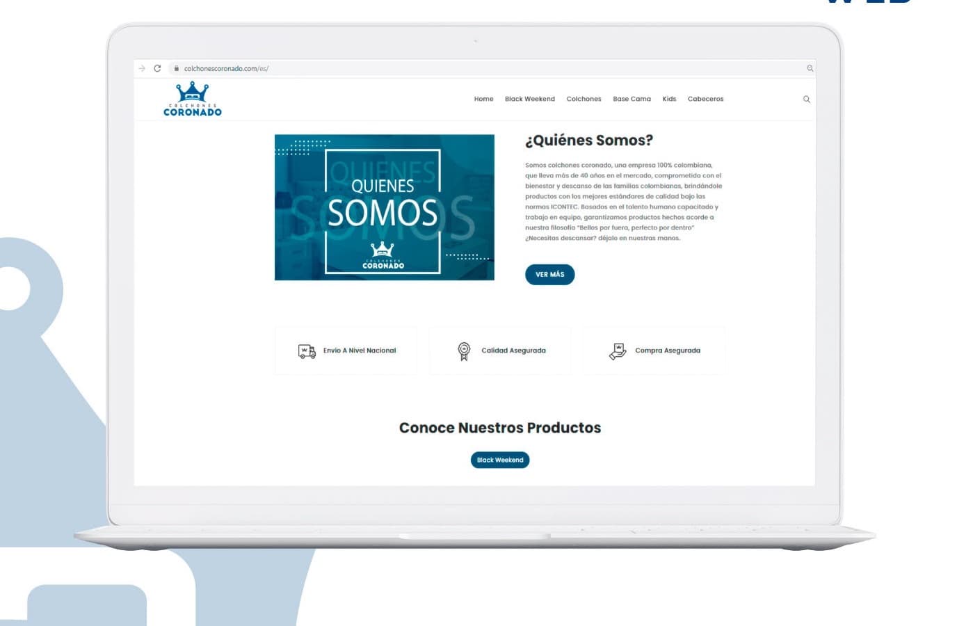Sitio web de Colchones Coronado en un portátil