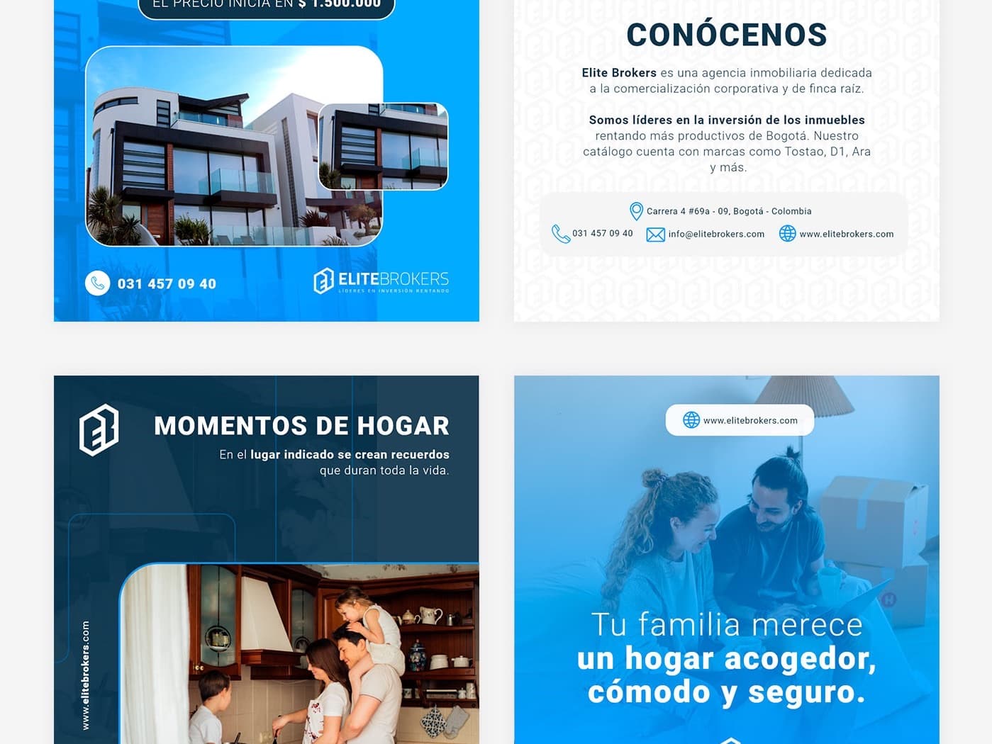 Piezas para redes sociales de Elite Brokers