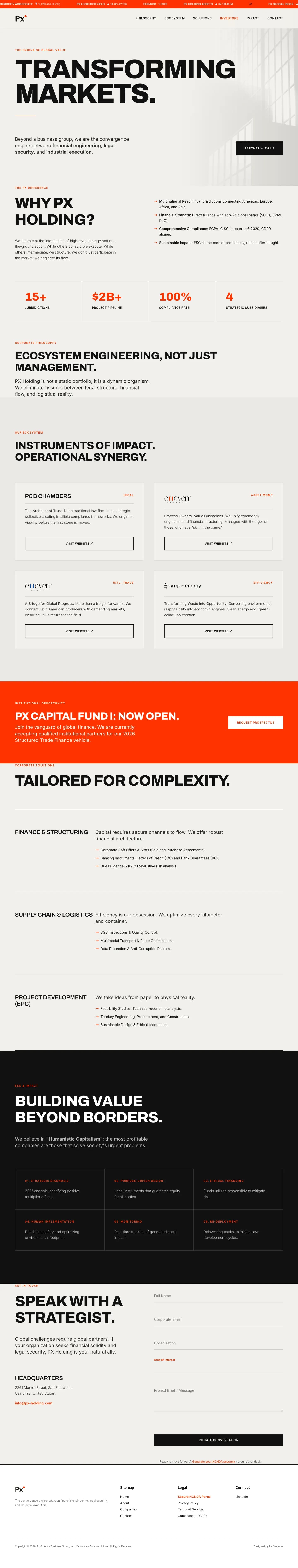 Portada del sitio de PX Holding